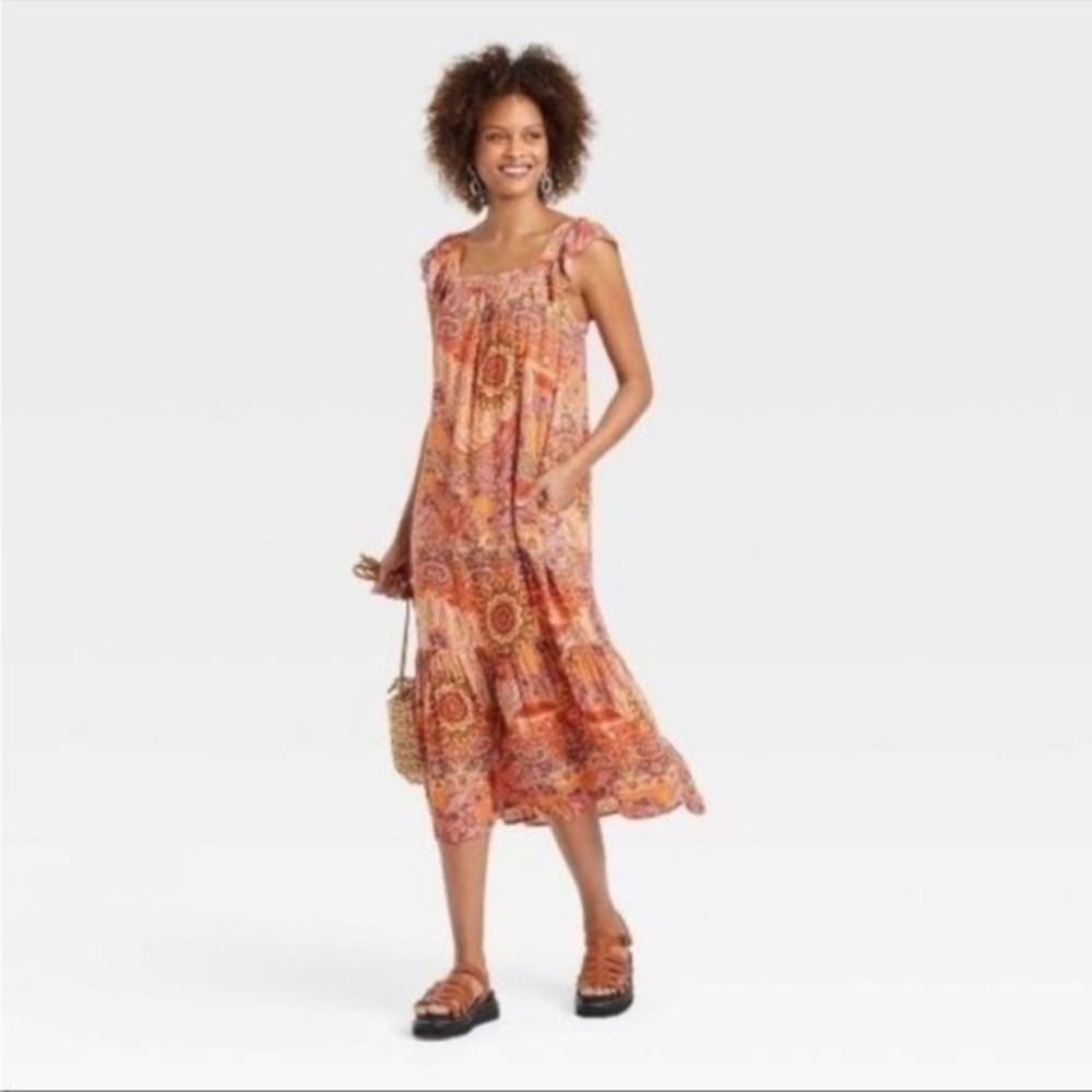 Knox Rose Midi Dress size S boho dress pink orange floral